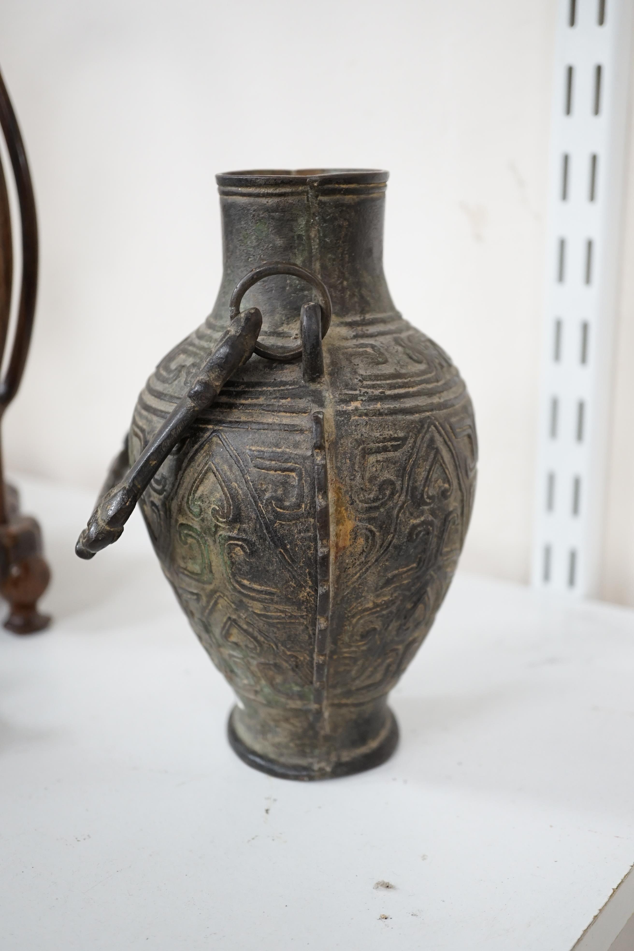 A Chinese archaistic bronze hanging vessel, hu, 17th/18th century